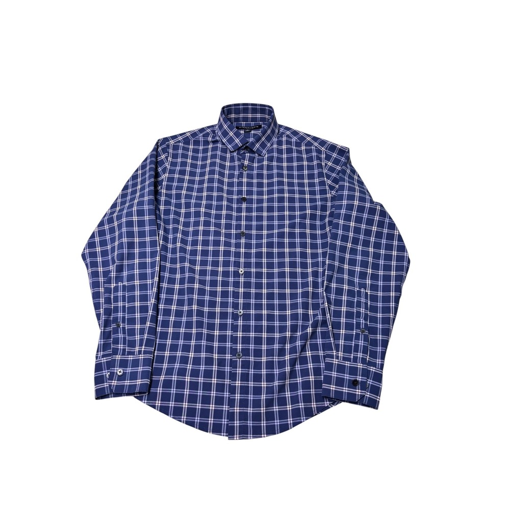 Mizzen+Main Leeward Trim No Tuck Shirt Navy Pink Plaid 1WS-0512 Mens Small